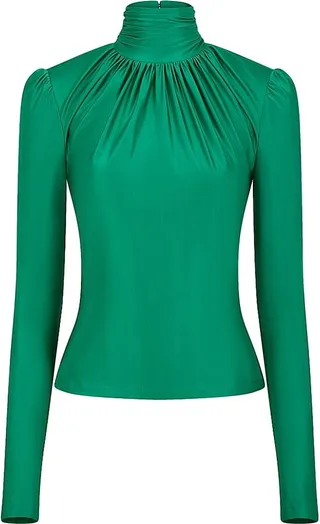 Satin Gathered Turtleneck Top
