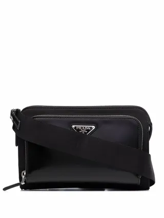 Re-Nylon and leather shoulder bag