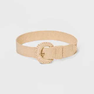 Women's Straw Covered Buckle with Stretch Belt - Universal Thread™ Natural M