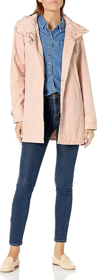 Cole Haan Women's Cotton Rain Zip Front Jacket with Hidden Hood (Nude) Women's Vest