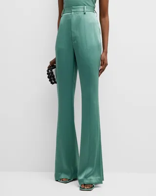 High-Rise Doubleface Satin Flare-Leg Pants