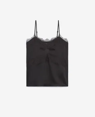Black silk camisole with lace details
