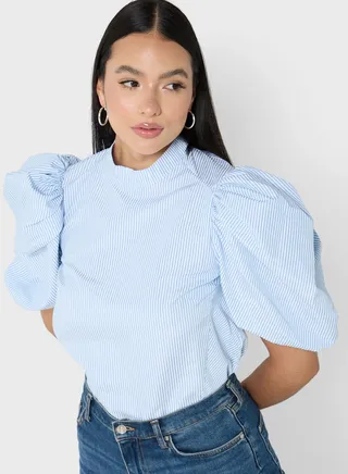 Stripe Puff Sleeve Top
