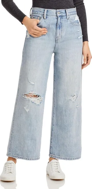 Loretta Womens Distressed High Rise Wide Leg Jeans