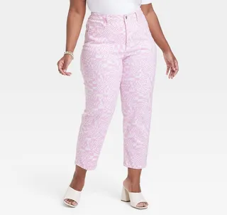 Women's High-Rise Cropped Slim Straight Jeans - Ava & Viv™ Pink Abstract 30