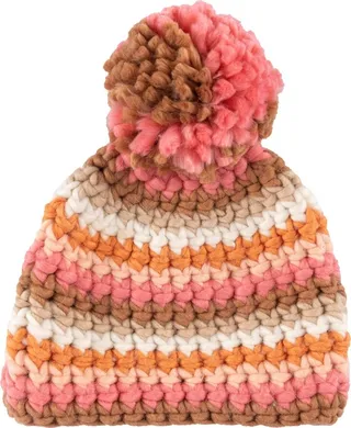 Shiraleah Veda Pink and Brown Stipe Knit Beanie with Pom