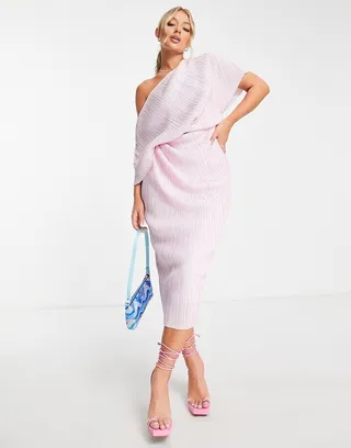 ASOS DESIGN fallen shoulder plisse midi dress in Lilac