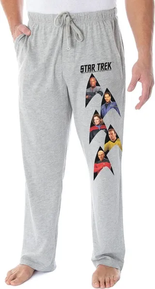 Star Trek Men's Captain Kirk Picard Janeway Archer Sisko Lounge Pajama Pants 2X Grey