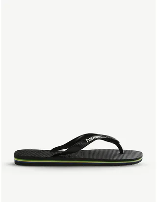 Womens Brasil Logo Black Logo-embellished Rubber Flip-flops