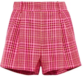 Checked wool-blend high-rise shorts