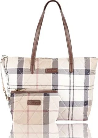 Barbour Logo Patch Checked Tote Bag