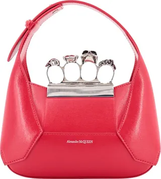 Leather handbag with Swarovski crystals rings