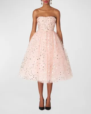 Heart Sequin Fit-&-Flare Tulle Corset Midi Dress