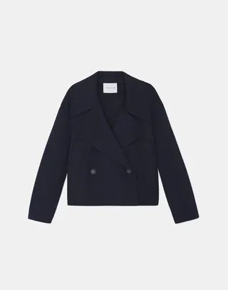 Neoprene Wide Collar Double Breasted Jacket