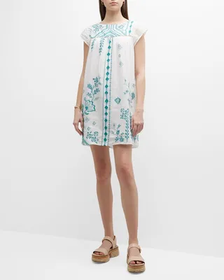 Willow Floral-Embroidered Shift Mini Dress
