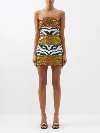 Zebra-pattern Sequinned Dress