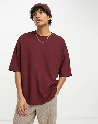 ASOS DESIGN oversized T-shirt in burgundy