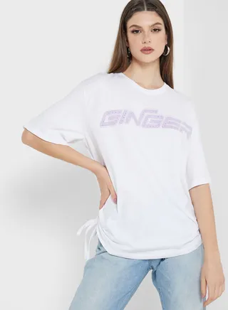 Crew Neck Logo T-Shirt With Drawstring Detail