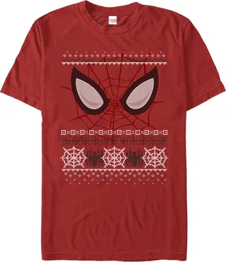 Men's Marvel Ugly Christmas Spider-Man Mask T-Shirt - Red - Large