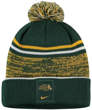 Men's Green and Yellow Ndsu Bison Sideline Cuffed Knit Hat with Pom