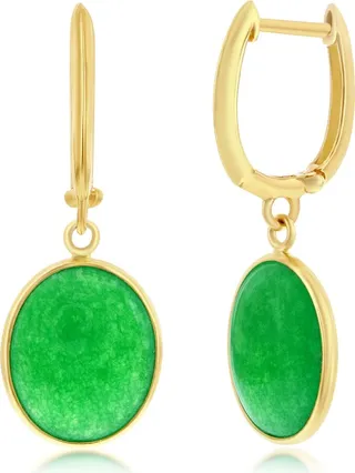 14K Gold Plated Jade Dangle Earrings