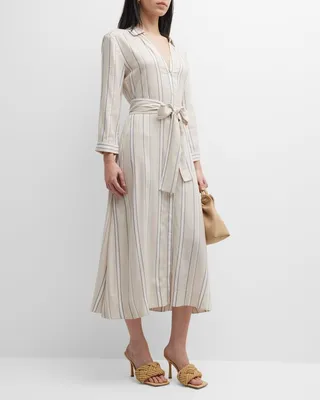 Dree Striped V-Neck Midi Shirtdress