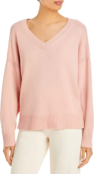 Skye Womens Open Stitch Knit V-Neck Sweater