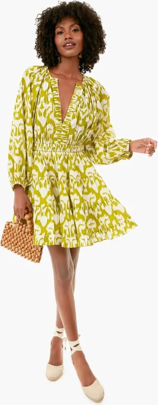 Lime and White Ikat Winda Mini Dress