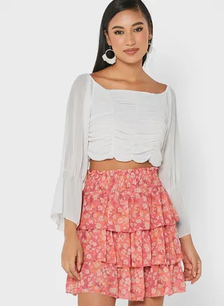 Sweetheart Neck Balloon Sleeve Top