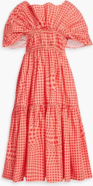 Ruffled gingham cotton-poplin dress