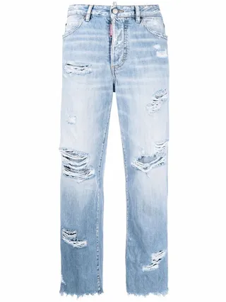Distressed Straight-Leg Jeans