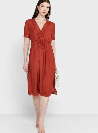 Lace Trim Slit Dress