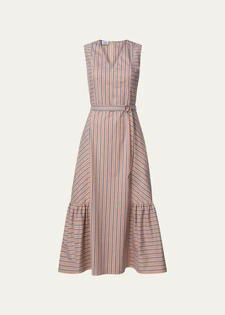 Parasol Stripe Cotton Midi Dress with Belt