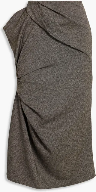 Draped gathered tweed midi skirt