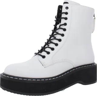 Hunt Womens Faux Leather Round Toe Combat & Lace-up Boots