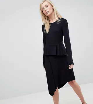 ASOS TALL Asymmetric Midi Skater Dress With Peplum Detail
