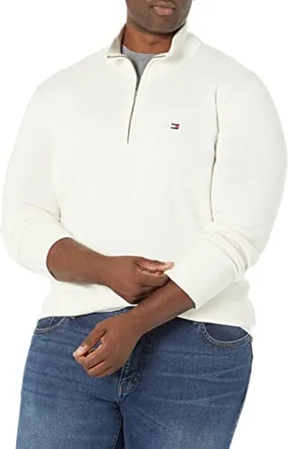 Tommy Hilfiger Men's Big & Tall Long Sleeve Cotton Quarter Zip Pullover Sweater