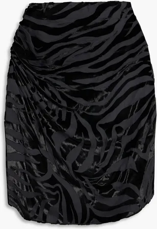 Nizart ruched devoré-velvet mini skirt