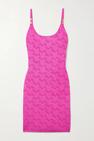 Versace - La Greca Embellished Jacquard-knit Mini Dress - Pink