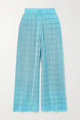 Calle Del Mar - Cropped Crochet-knit Wide-leg Pants - Blue