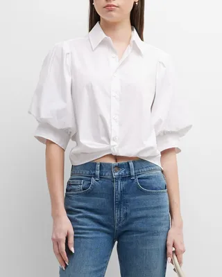 Bomba Button-Down Twist-Front Poplin Shirt
