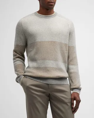 Men's Cashmere Blend Sweater with Tonal Stripes
