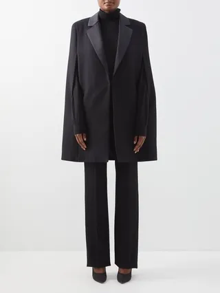 Satin-lapel Wool-blend Tuxedo Cape