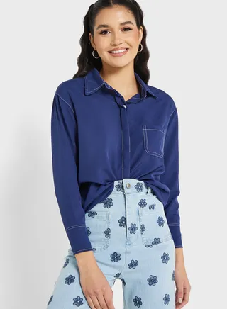 Contrast Seam Pocket Detail Shirt