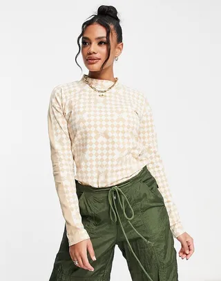 adidas Originals 'Ski Chic' printed long sleeve t-shirt in cream and white