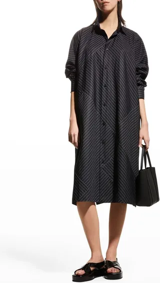 Striped Patchwork A-line Collared Shirt