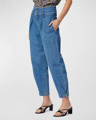 Batilde Cropped High-Rise Pleated Denim Pants