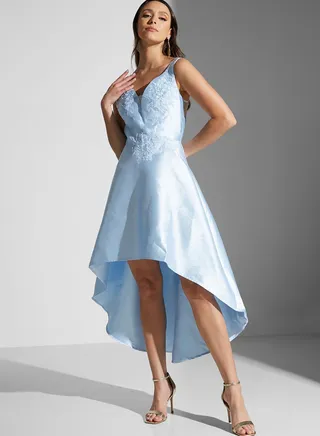 Embroidered Asymmetrical Hem Dress