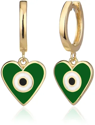 Wrapped and Ready Collection 14k Yellow Gold Vermeil Enamel Evil Eye Heart Drop Earrings