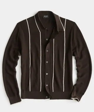 Micro Mesh Full-Placket Polo in Coffee Bean